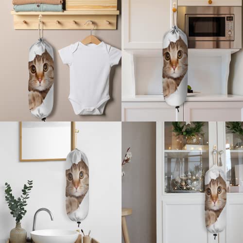 Plastic Bag Holder Hanging Cute Cat Grocery Bag Organizer Kitchen Plastic Bag Storage/Garbage Shopping Bag Trash Bags Dispenser for Farmhouse Kitchen Home Decor