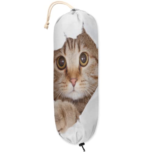 Plastic Bag Holder Hanging Cute Cat Grocery Bag Organizer Kitchen Plastic Bag Storage/Garbage Shopping Bag Trash Bags Dispenser for Farmhouse Kitchen Home Decor