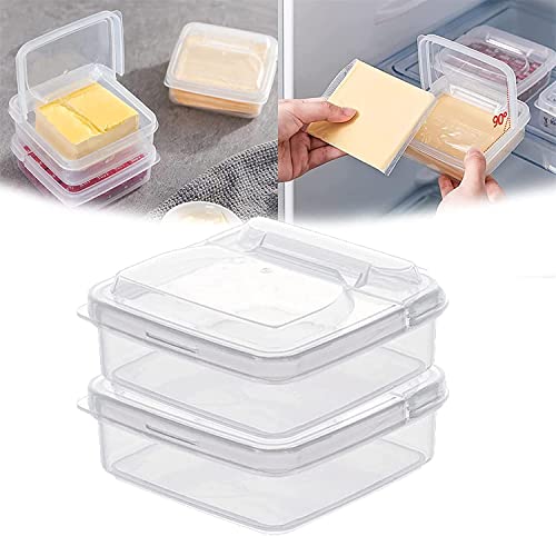 Sliced Cheese Container for Fridge with Flip Lid,Butter Block Cheese Slice Storage Box,Portable Leakproof Clear Flip Top Storage Box,Vegetable & Fruit Fresh-Keeping Box for Food Storage (2PCS)