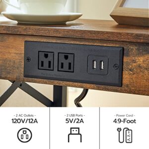 HOOBRO Nightstands Set of 2 with Charging Station, End Table with Drawer, USB Ports and Power Outlets, Farmhouse Nightstand Sofa Table for Bedroom, Space Saving, Rustic Brown and Black BF128UBZP201G1