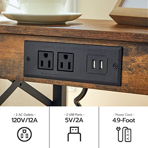 HOOBRO Nightstands Set of 2 with Charging Station, End Table with Drawer, USB Ports and Power Outlets, Farmhouse Nightstand Sofa Table for Bedroom, Space Saving, Rustic Brown and Black BF128UBZP201G1