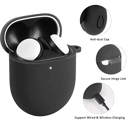 Compatible for Google Pixel Buds Pro 2022 Case Cover, [Front LED Visible] [Keychain] Silicone Protective Cover Case for Google Pixel Pro Case (Black)