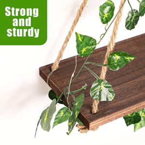 Artificial Ivy Garland LED Strip Wall Hanging Shelves Set of 3 Hanging Plant Shelf Wall Hanging Shelf for Bedroom Bathroom Living Room Kitchen, Wood Hanging Plant Shelves for Wall Decoration