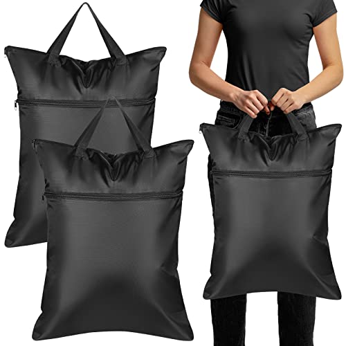 2 Pcs Travel Laundry Bag with Handle Dirty Clothes Bag for Traveling Hanging Laundry Hamper with Two Zippered Pockets Washable Reusable for Sports Gym Home Travel College Dorm (Black)