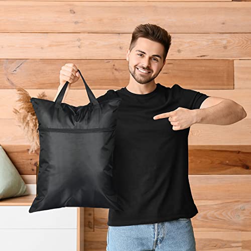 2 Pcs Travel Laundry Bag with Handle Dirty Clothes Bag for Traveling Hanging Laundry Hamper with Two Zippered Pockets Washable Reusable for Sports Gym Home Travel College Dorm (Black)