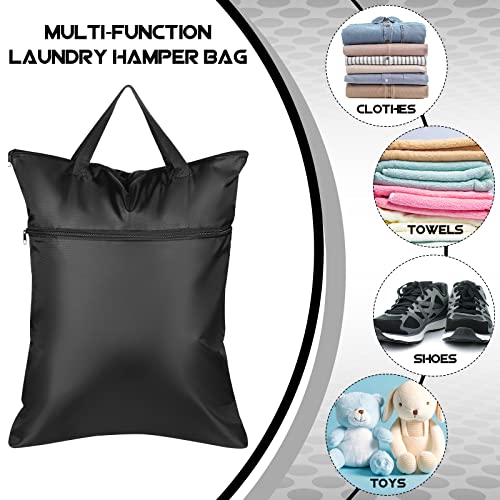 2 Pcs Travel Laundry Bag with Handle Dirty Clothes Bag for Traveling Hanging Laundry Hamper with Two Zippered Pockets Washable Reusable for Sports Gym Home Travel College Dorm (Black)