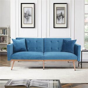 wirrytor 70" velvet futon sofa bed with golden metal legs, convertible sleeper bed, modern tufted loveseat sofa with adjustable backrest for home office living room bedroom, blue