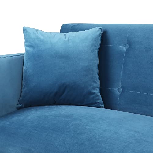 wirrytor 70" Velvet Futon Sofa Bed with Golden Metal Legs, Convertible Sleeper Bed, Modern Tufted Loveseat Sofa with Adjustable Backrest for Home Office Living Room Bedroom, Blue