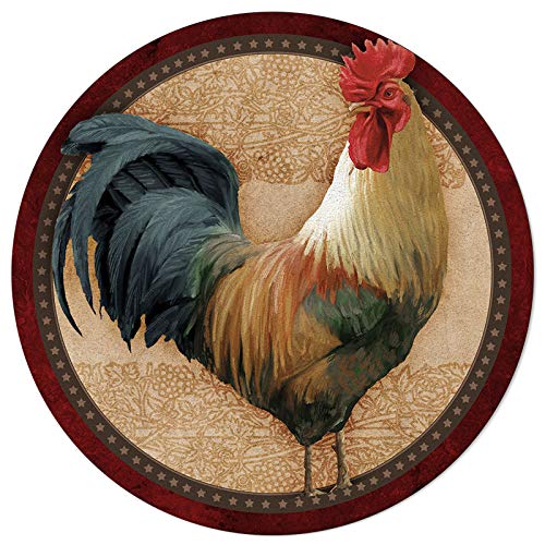 Round Area Rug Rooster Farmhouse Stars Non-Slip Bedroom Round Area Rug Red Marble Texture Soft Sofa Carpet Dining Room Entryway Foyer Living Room Area Rug 4 Feet Round