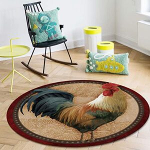 Round Area Rug Rooster Farmhouse Stars Non-Slip Bedroom Round Area Rug Red Marble Texture Soft Sofa Carpet Dining Room Entryway Foyer Living Room Area Rug 4 Feet Round