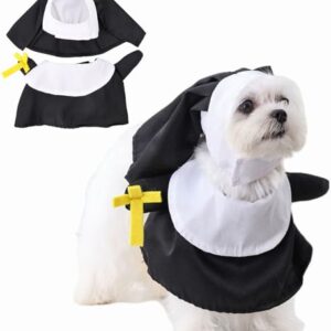 tinysiry 1 Set Pet Costume,Real Standing-up Nun Funny Three-Dimensional Dog Cat Costume, Soft Breathable Warm Pet Cosplay Dressing up,Pet Clothes for Party Black