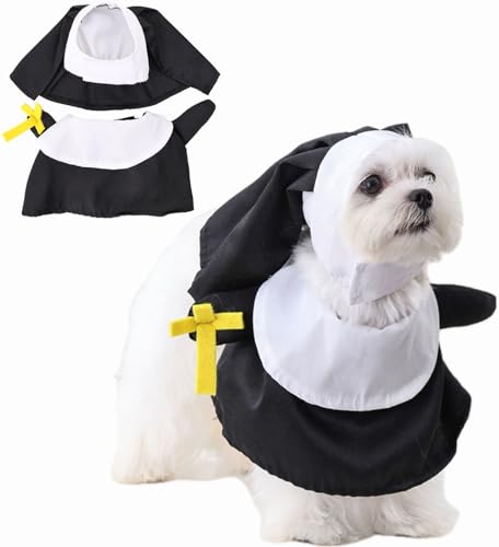 tinysiry 1 Set Pet Costume,Real Standing-up Nun Funny Three-Dimensional Dog Cat Costume, Soft Breathable Warm Pet Cosplay Dressing up,Pet Clothes for Party Black