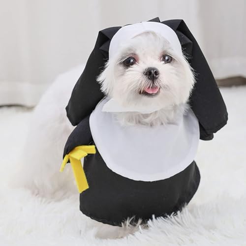 tinysiry 1 Set Pet Costume,Real Standing-up Nun Funny Three-Dimensional Dog Cat Costume, Soft Breathable Warm Pet Cosplay Dressing up,Pet Clothes for Party Black