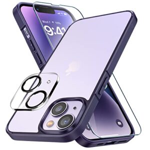 lk [3-in-1 for iphone 14 plus case, with 2 pcs enhanced lens protectors + 2 pcs 9h tempered glass screen protector [military grade shockproof] [anti-fingerprint] matte slim phone case - matte purple
