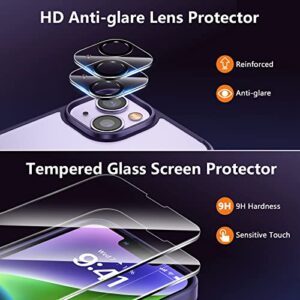 LK [3-in-1 for iPhone 14 Plus Case, with 2 Pcs Enhanced Lens Protectors + 2 Pcs 9H Tempered Glass Screen Protector [Military Grade Shockproof] [Anti-Fingerprint] Matte Slim Phone Case - Matte Purple