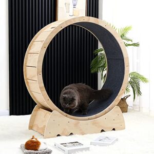 Cat Running Wheel, Indoor Cat Toys Exercise Wheel,Cute Natural Wood Cat Wheel for All Cats Loss Weight Device,Natural,93cm(36.6")