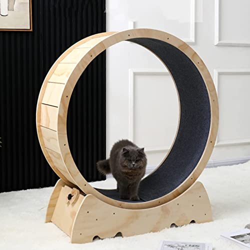 Cat Running Wheel, Indoor Cat Toys Exercise Wheel,Cute Natural Wood Cat Wheel for All Cats Loss Weight Device,Natural,93cm(36.6")