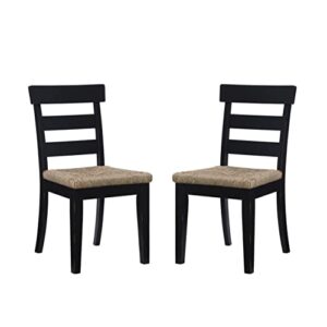 linon black wood woven rush seat, minelli dining chair, set of 2