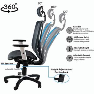 ErgoMax Ergonomic Height Adjustable, Home Office, Mesh, Desk, Computer Lumbar Support, Back Relief, Comfortable Breathable Chair, 52 Inch Max, Brown