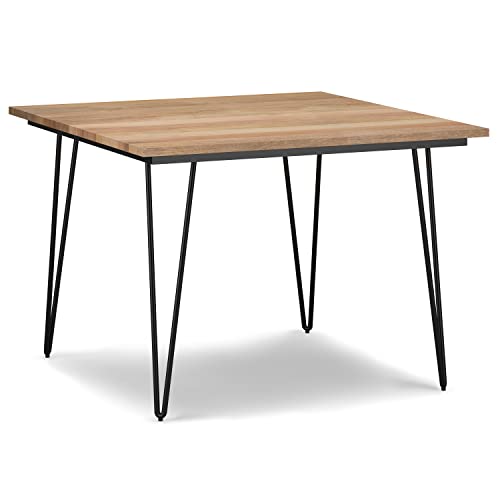 SIMPLIHOME Hunter SOLID MANGO WOOD and Metal 42 Inch Wide Square Industrial Dining Table in Natural, For the Dining Room