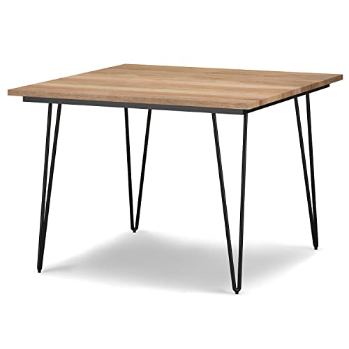 SIMPLIHOME Hunter SOLID MANGO WOOD and Metal 42 Inch Wide Square Industrial Dining Table in Natural, For the Dining Room