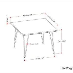 SIMPLIHOME Hunter SOLID MANGO WOOD and Metal 42 Inch Wide Square Industrial Dining Table in Natural, For the Dining Room
