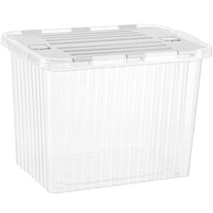 superio 13 gallon hinged lid storage tote; stackable storage container with lid (52 quart, bin with hinged lid)