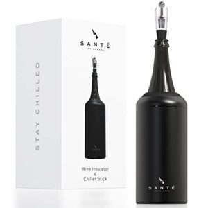wine chiller & stick - keeps wine & champagne chilled for hours - perfect gift for wine lovers - portable insulator includes drip-free pourer and aerator - fits most 750ml bottles (black)