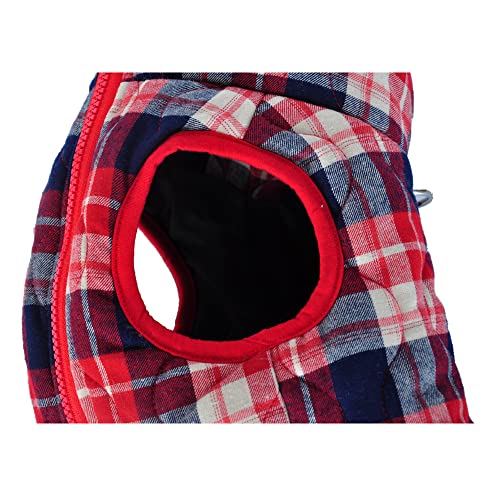 SUEOSU Winter Dog Coats, Dog Apparel for Cold Weather, British Flannel Plaid Style Windproof Warm Dog Jacket for Dog Coats for Winter, 7 Sizes 3 Colors (Large, Red Scottish Plaid)