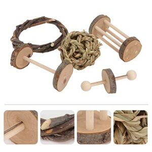 2sets Small Wood Syrian Chewing Light Chew Brown Cage Gerbils Pets Rabbits Chinchillas Bite Mini for Pet Exercise Plaything African Dumbbell Teeth Bird Grinding Toys Parrot