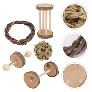 2sets Small Wood Syrian Chewing Light Chew Brown Cage Gerbils Pets Rabbits Chinchillas Bite Mini for Pet Exercise Plaything African Dumbbell Teeth Bird Grinding Toys Parrot