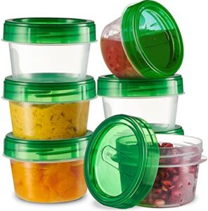plasticpro 6 pack twist cap food storage containers with green screw on lid- 4 oz reusable meal prep containers - small freezer containers microwave safe green plastic food storage