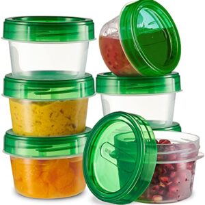 PLASTICPRO 6 Pack Twist Cap Food Storage Containers with Green Screw on Lid- 4 oz Reusable Meal Prep Containers - Small Freezer Containers Microwave Safe Green Plastic Food Storage