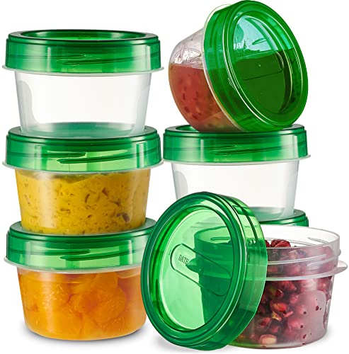 PLASTICPRO 6 Pack Twist Cap Food Storage Containers with Green Screw on Lid- 4 oz Reusable Meal Prep Containers - Small Freezer Containers Microwave Safe Green Plastic Food Storage