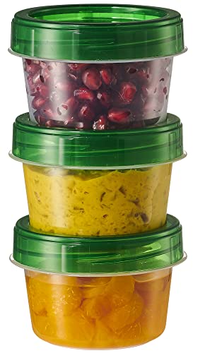 PLASTICPRO 6 Pack Twist Cap Food Storage Containers with Green Screw on Lid- 4 oz Reusable Meal Prep Containers - Small Freezer Containers Microwave Safe Green Plastic Food Storage