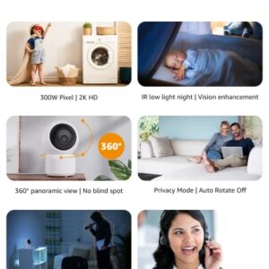 VENZ Security Camera, 2K 3MP Indoor Camera 360° Pan/Tilt View, Baby Monitor with Camera and Audio, 2.4G WiFi Pet Dog Camera with Phone App,Compatible with Alexa and Google Assistant