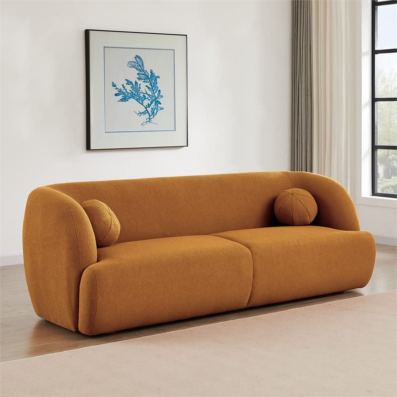 Ashcroft Furniture Co Querno Modern Luxury Japandi Style Boucle Fabric Curvy Sofa Couch in Orange