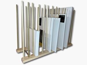 art storage rack - 36" long x 11" wide with 24" tall dowels - for art canvas storage, frames, framed art, paintings