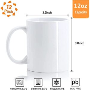 KassWoo Sublimation Mugs Set of 12, 12oz Professional Grade Sublimation Coffee Mugs，Ceramic Coffee Cups, Classic Drinking Cups with Handles, Mugs for Cappuccino, Latte, Cocoa, Milk, Mug DIY Gifts