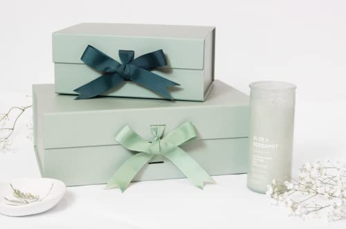 PAPER GENIUS Pack of 2 - Luxury Gift Box-13X9X4.5 Inches-with 2 Satin Ribbons | Gift Boxes for Presents | Gift Boxes with Lids for Valentines Day and Birthday (Mint Green)