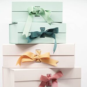 PAPER GENIUS Pack of 2 - Luxury Gift Box-13X9X4.5 Inches-with 2 Satin Ribbons | Gift Boxes for Presents | Gift Boxes with Lids for Valentines Day and Birthday (Mint Green)