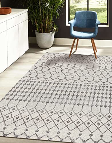 THE BEER VALLEY Area Rug 5x7 Feet Modern Neutral Carpet for Living Room, Bedroom, Kitchen - Moroccan Boho Indoor Non Shedding Area Rugs - Off White/Grey