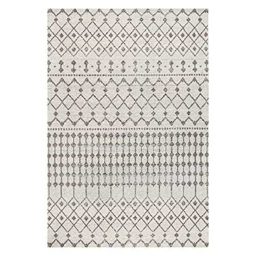 THE BEER VALLEY Area Rug 5x7 Feet Modern Neutral Carpet for Living Room, Bedroom, Kitchen - Moroccan Boho Indoor Non Shedding Area Rugs - Off White/Grey