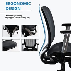 ErgoMax Lumbar Support, Mid-Back Mesh Adjustable Armrests, Home Office Ergonomic Chair, 42 Inch Max Height, Black