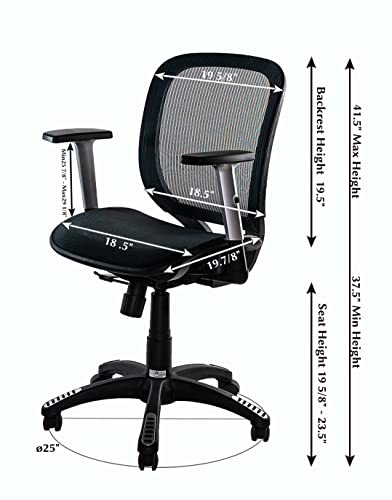 ErgoMax Lumbar Support, Mid-Back Mesh Adjustable Armrests, Home Office Ergonomic Chair, 42 Inch Max Height, Black