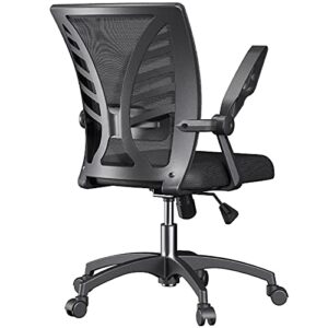 ergonomic office chair, mid back mesh computer desk chair with lumbar support, flip-up arms, adjustable backrest, swivel comfortable task chair for teens, women, adults,black