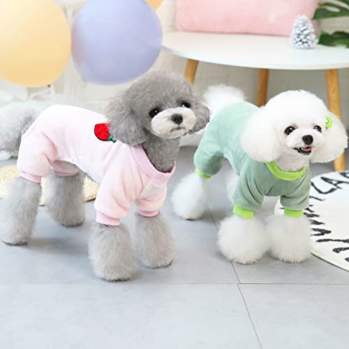 Izefia Dog Sweater Dog Clothes Fleece Dog Woolen Sweater Winter Warm Sweat Shirt 4 Legs Jumpsuit Pajamas Fruit Simple Sweater for Small Dog Medium Dog Cat Pink M