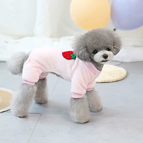 Izefia Dog Sweater Dog Clothes Fleece Dog Woolen Sweater Winter Warm Sweat Shirt 4 Legs Jumpsuit Pajamas Fruit Simple Sweater for Small Dog Medium Dog Cat Pink M