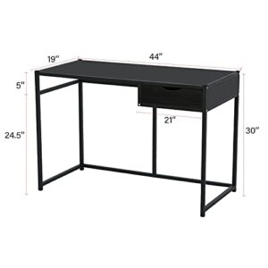 AZXY Computer Desk with Storage Drawer, 42” Home Office Desk Metal Frame, Drawing Table Writing Study Workstation for Men Women, Made of Excellent Environmentally Friendly Plates (Black)