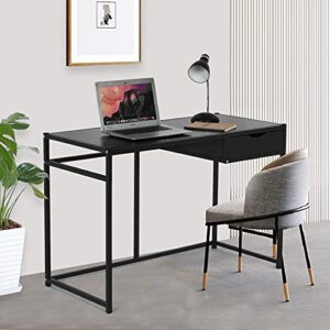 azxy computer desk with storage drawer, 42” home office desk metal frame, drawing table writing study workstation for men women, made of excellent environmentally friendly plates (black)